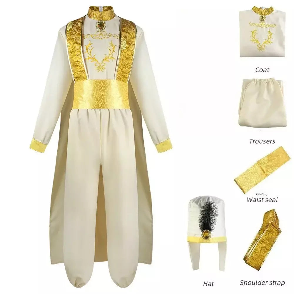 Adulto árabe príncipe cosplay traje conto de fadas magia maravilhosa lâmpada árabe príncipe roupas para o desempenho palco do dia das bruxas