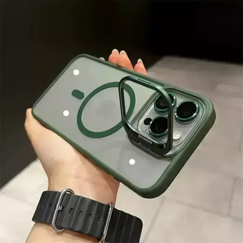 Magsafe suporte de proteção de lente magnética capa de telefone para iphone 17 12 13 14 15 16 pro max câmera vidro transparente anel de metal capa