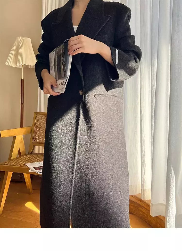 Casaco de alpaca de lã feminino, jaquetas de lã, trespassado duplo, gola de terno, solto, Casacos longos, senhora do escritório, outono, inverno, 2022