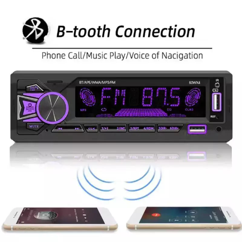 Universal 1 DIN Car MP3 Player B-tooth WIRELESS, Rádio FM, Entrada USB/TF/AUX, Carregador Rápido, Display de Tempo, Estéreo Multimídia para A