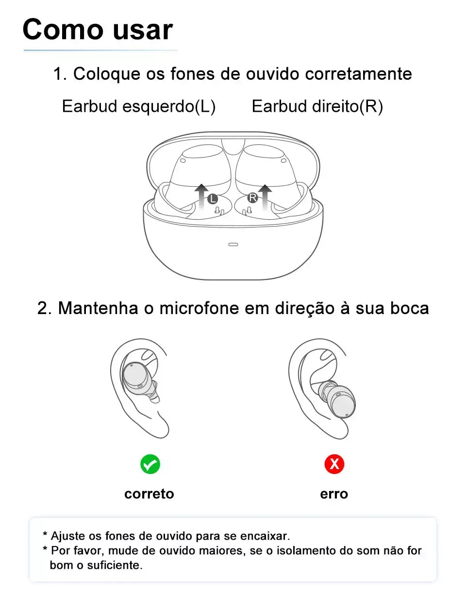 QCY-HT07 ANC Fones De Ouvido Sem Fio, Auscultadores HiFi, Cancelamento de Ruído, Earbuds TWS, 6 Microfone, Chamada AI HD, Reprodução 32H, 40dB, Bluetooth 5.2