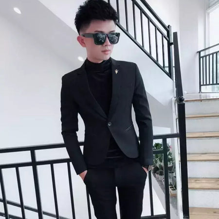 Blazer fino de negócios masculino, roupas estilo coreano, casaco casual, terno elegante, jaquetas marrons, de alta qualidade, 2024