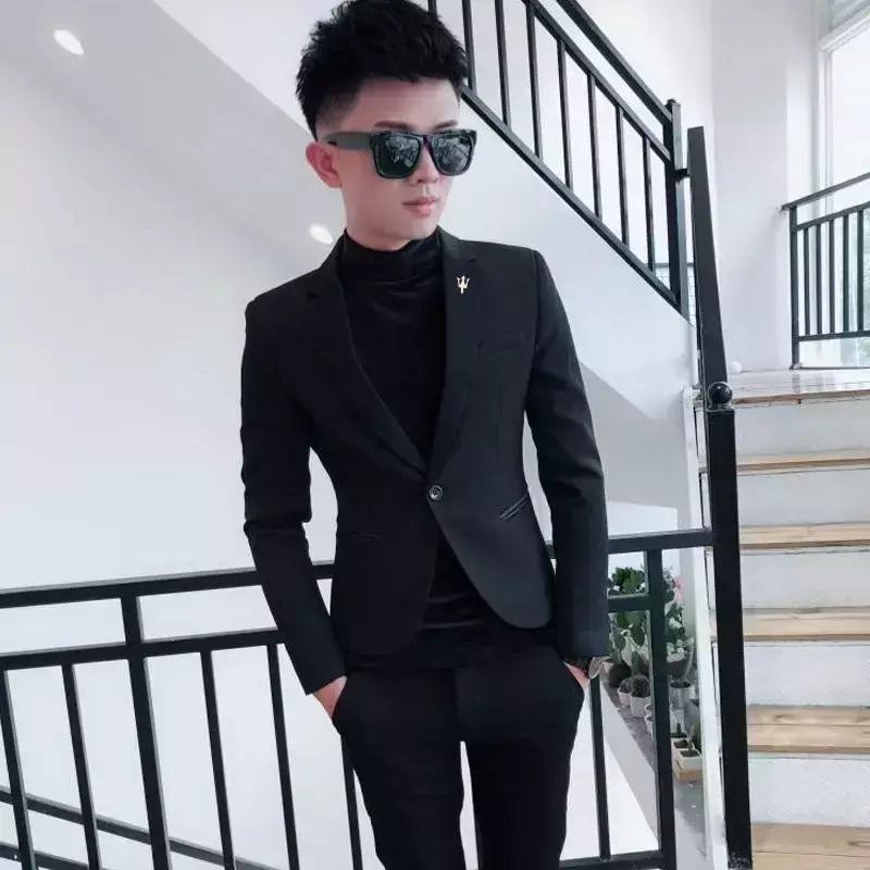 Blazer fino de negócios masculino, roupas estilo coreano, casaco casual, terno elegante, jaquetas marrons, de alta qualidade, 2024