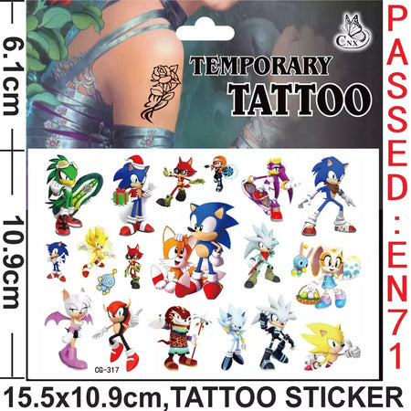 8 estilos sonic brinquedos tatuagem adesivos anime ouriço figura modelo adesivos de longa duração bonito dos desenhos animados crianças partys suprimentos presentes