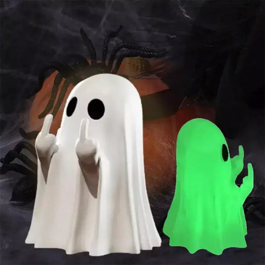 Estátua de resina fantasma fofa, estatueta de dedo médio, decoração assustadora de halloween para prateleira, lareira, mesa de café, ornamento de festa em casa
