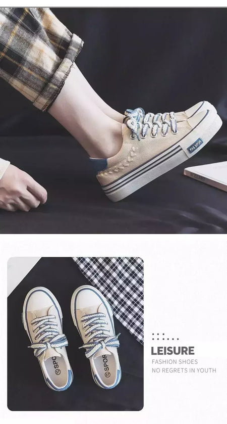 Chunky Platform Canvas Shoes para mulheres, treinadores ao ar livre, tênis casuais para meninas, aumento de altura, treinamento