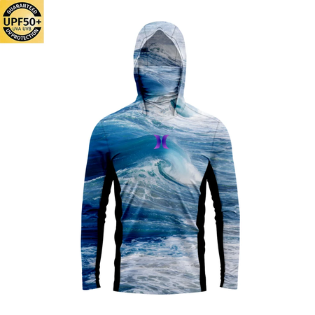UPF 50 + proteção solar dos homens Hoodie, painéis laterais respiráveis, máscara facial respirável, manga comprida, SPF, ao ar livre, caminhadas camisas