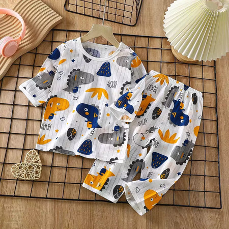 Conjunto de pijamas de manga comprida infantil, Seção fina, Roupa de bebê, Roupa doméstica, Meninos, Meninas, Crianças, Verão, Novo, 2022