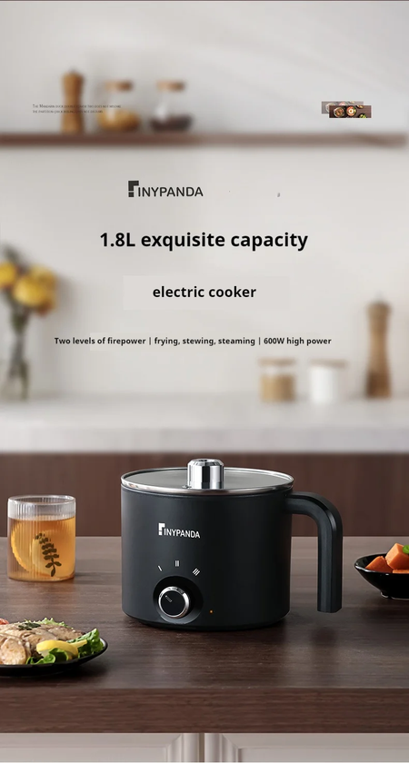 Panela elétrica antiaderente de 1,8l, panela multifuncional, panela de arroz cozido no vapor única/dupla com função de fritura elétrica