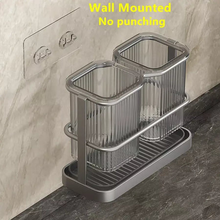 Novo fixado na parede talheres de cozinha faca colher garfo pauzinho drenagem rack escorredor utensílio cozinha armazenamento perfuração livre