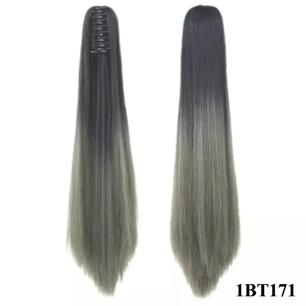 Longo reto sintético rosa ombre extensão do cabelo peruca garra rabo de cavalo pônei fada cauda falso peças de cabelo clipe na peruca