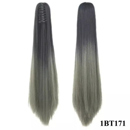 Longo reto sintético rosa ombre extensão do cabelo peruca garra rabo de cavalo pônei fada cauda falso peças de cabelo clipe na peruca