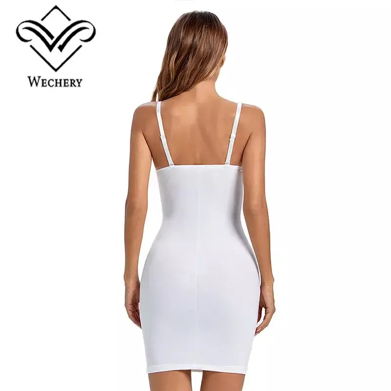 Wechery mulher roupas tubo de estiramento emagrecimento corpo shapewear controle deslizamento coxa comprimento roupa interior branco festa à noite vestidos midi