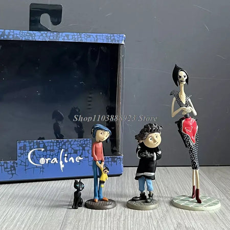3 pçs neca coraline figura anime coraline & a porta secreta personagem torto modelo boneca estátua conjunta filme móvel brinquedos presentes