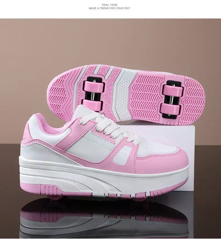 Sapatos de rolo de quatro rodas meninos meninas sapatos de caminhada casuais esportes ao ar livre slide e psiquiatra estudantes da escola polias sapatos tênis
