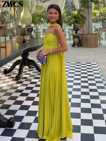Vestido longo plissado sem alças feminino, Elegante, Sem alças, Fita, Plissado, Sexy, Sem mangas, Sem encosto, Lady, Festa à noite, Novo, Verão, 2022