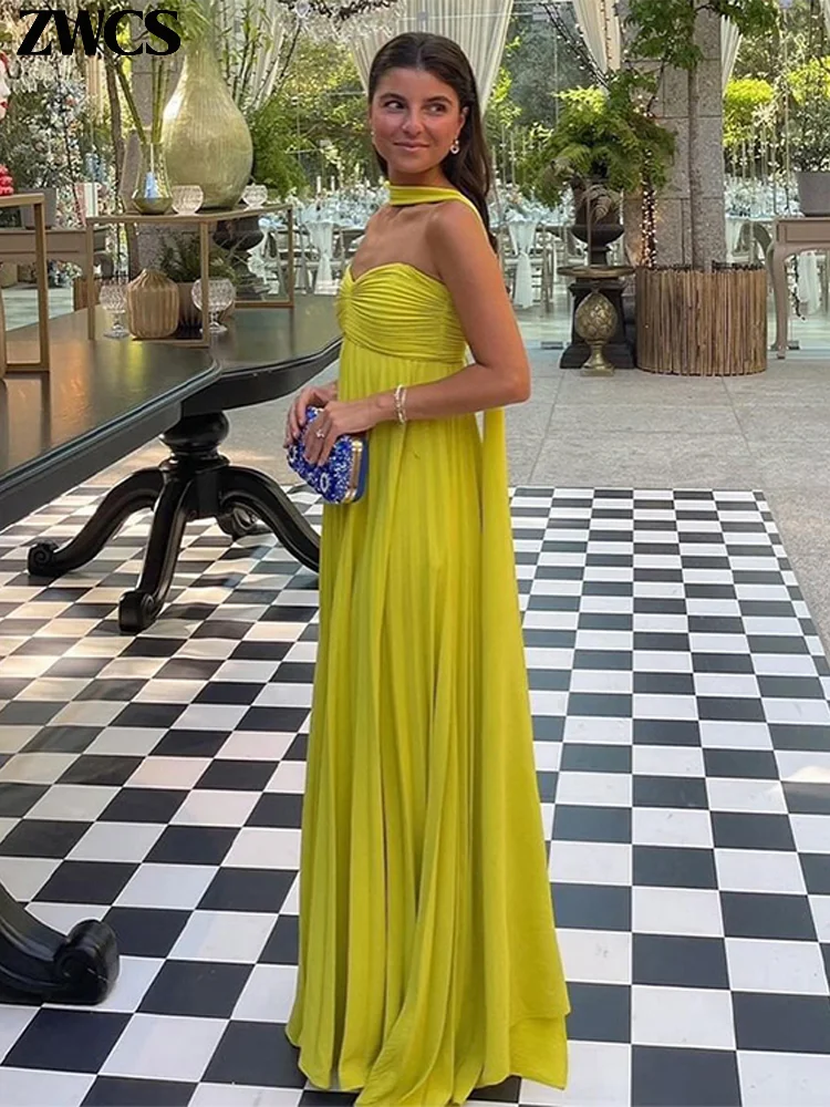 Vestido longo plissado sem alças feminino, Elegante, Sem alças, Fita, Plissado, Sexy, Sem mangas, Sem encosto, Lady, Festa à noite, Novo, Verão, 2022