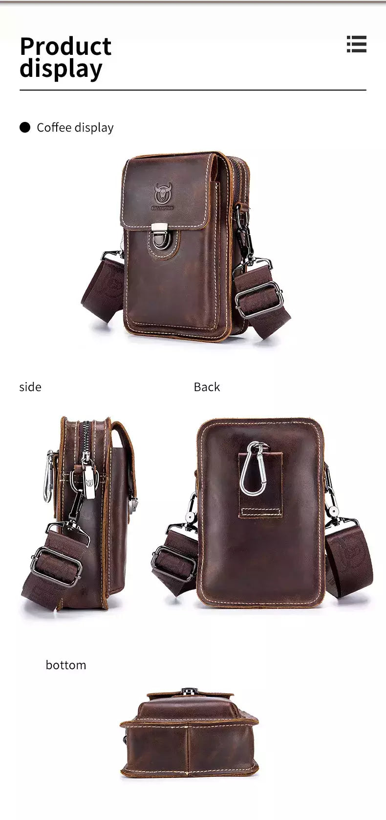 BULLCAPTAIN-Pacotes de Cintura de Couro Genuíno para Homens, Cinto Casual, Bolsa de Telefone Móvel 100% Couro Pequena Bolsa de Ombro