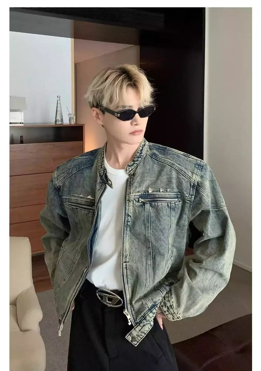 Jaqueta jeans de rua masculina, vintage lavada, jaqueta de caubói angustiada, streetwear casual, primavera, novo, estilo americano, zíperes