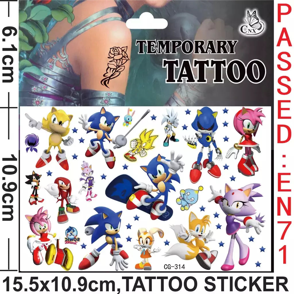 8 estilos sonic brinquedos tatuagem adesivos anime ouriço figura modelo adesivos de longa duração bonito dos desenhos animados crianças partys suprimentos presentes