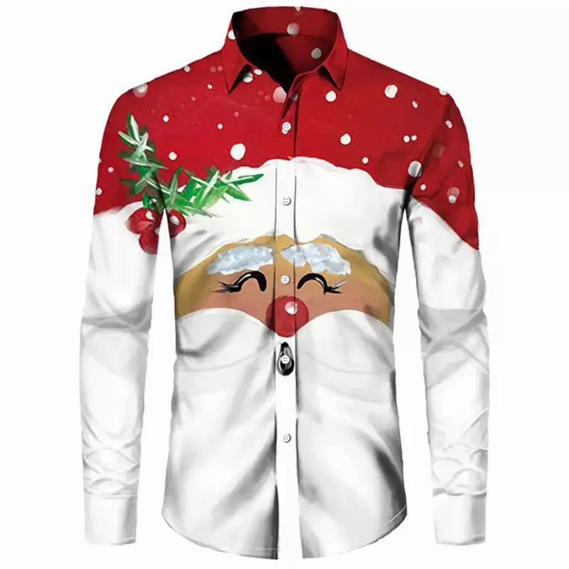2024 novo estilo de natal papai noel camisa gráfica para homens casual vintage impressão 3d manga longa roupas feriados festa y2k topos