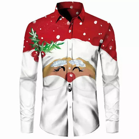 2024 novo estilo de natal papai noel camisa gráfica para homens casual vintage impressão 3d manga longa roupas feriados festa y2k topos
