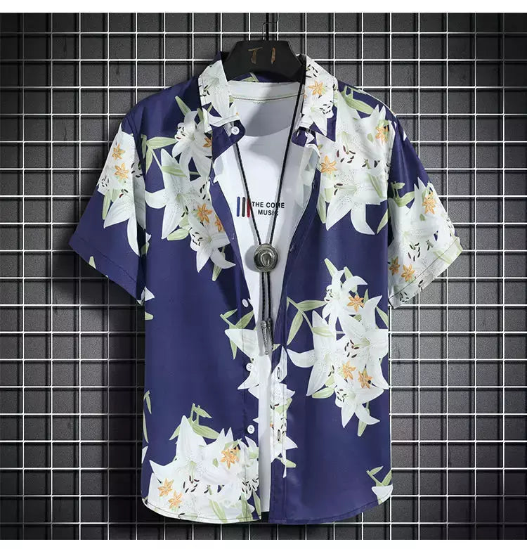 Roupas de praia para homens 2 Piece Set Quick Dry Camisa Havaiana e Shorts Set Homens Moda Vestuário Impressão Casual Outfits Verão