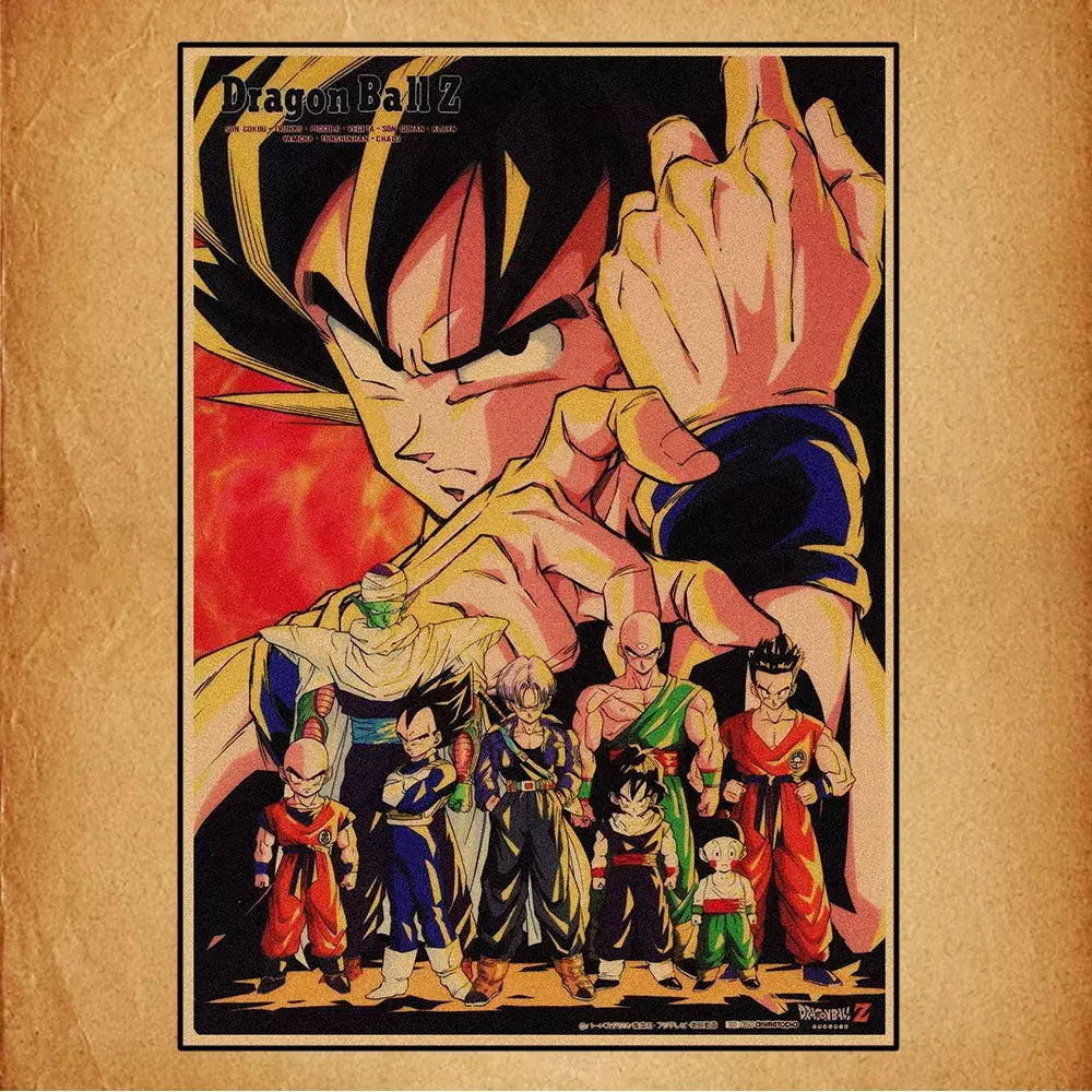 Japonês em torno do anime retro dragon ball cartaz goku gohan vegeta piccolo friza pintura em tela impressão arte da parede presente das crianças