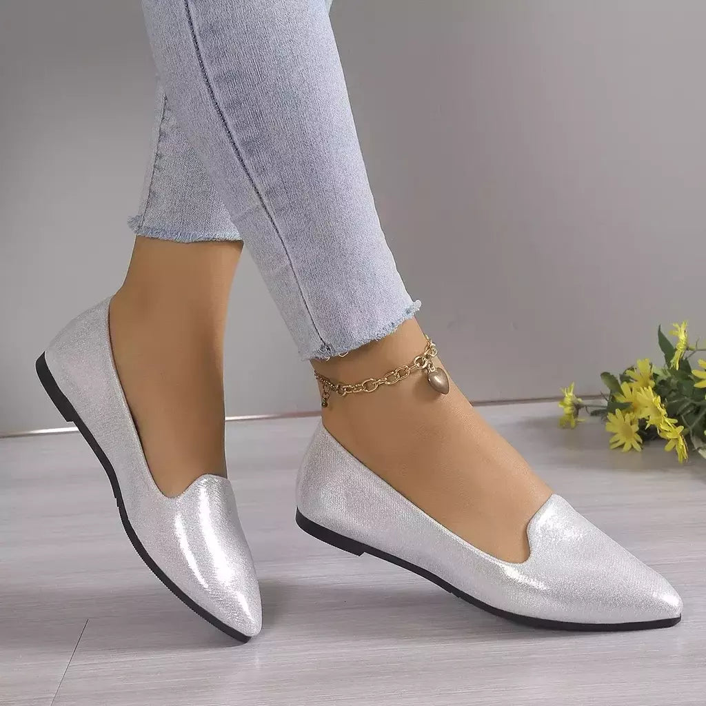 Mocassins deslizantes respiráveis para mulheres, sapatilhas rasas de balé elástico, fundo macio, sapatos de barco com dedo apontado, tamanho grande, 43, moda, 2024