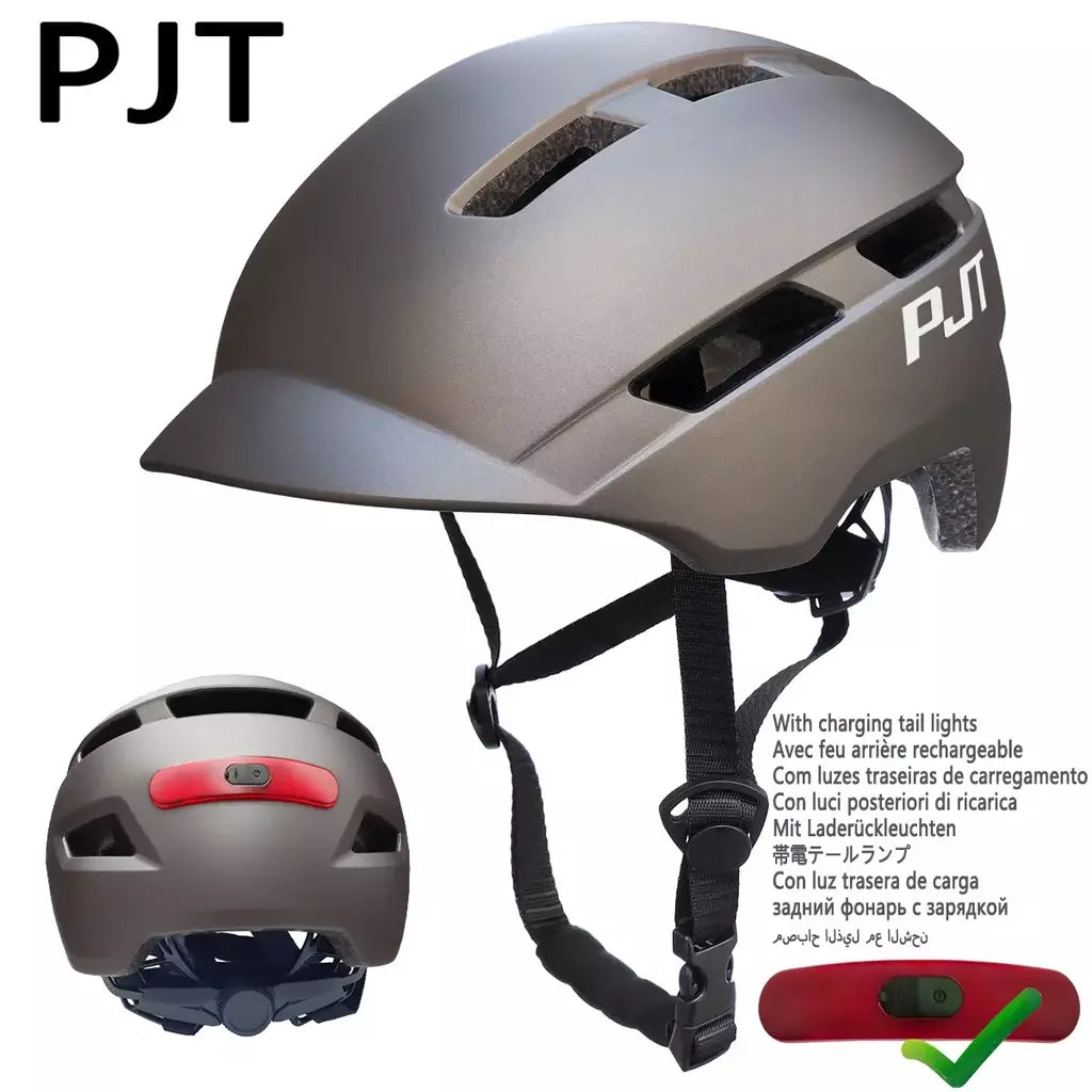 Pjt novo capacete de ciclismo em molde mountain road usb recarregável luz da cauda capacete da bicicleta esportes seguro chapéu mtb ciclismo capacete