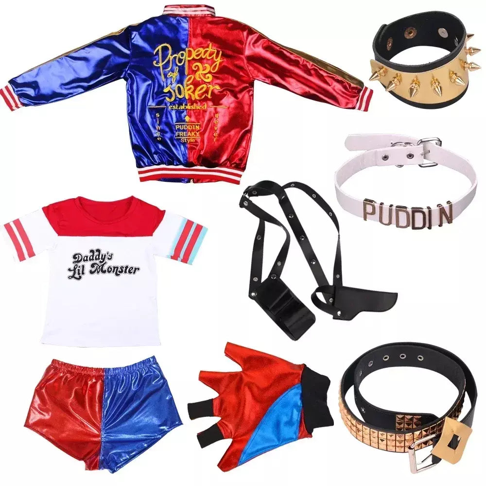Robe Anime pour adultes, Traje pour femmes, perruque Quinn pour filles, camiseta, veste Joker, Fantasia de Halloween,