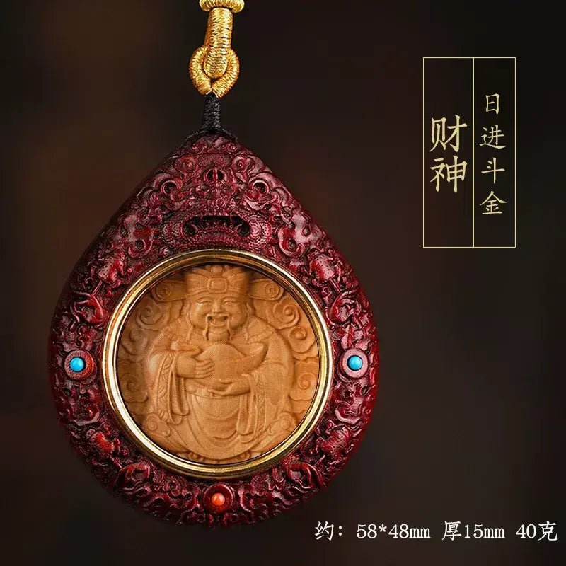 Pingente de mogno natural esculpido à mão, high-end, zodíaco, oito tesouros, vida sagrada, amuleto, colar, carro, pendurado, amitabha, cachorro, porco