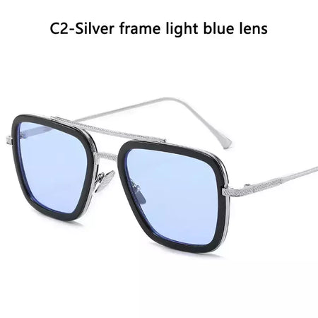 Tony Stark óculos de sol para homens e mulheres, óculos quadrados, armação de metal, Trendy Shades, Steam Punk, moda unissex