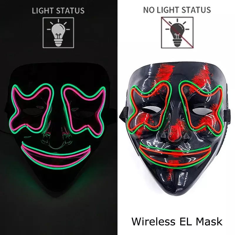 Neon sem fio led máscara de purga brilho no escuro cosplay máscara de terror halloween masquerade festa máscaras brilhantes engraçado vestir-se