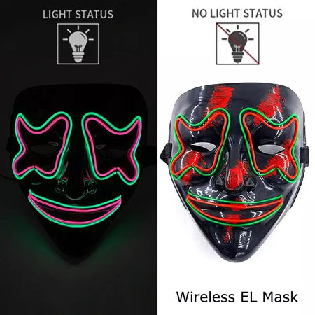 Neon sem fio led máscara de purga brilho no escuro cosplay máscara de terror halloween masquerade festa máscaras brilhantes engraçado vestir-se