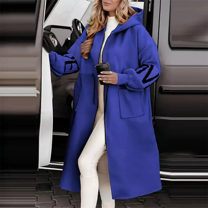 Casual longo retalhos casacos de malha feminino casual hoodies rendas até bolsos jaquetas femininas 2024 outono inverno nova senhora outerwears