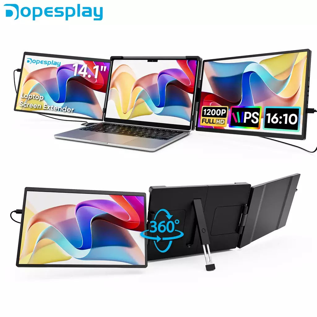 Dopesplay 14.1 polegadas laptops extensor de tela triplo duplo fhd 1200p ips monitores portáteis para windows macbook cromo 13.3-17.3 polegadas