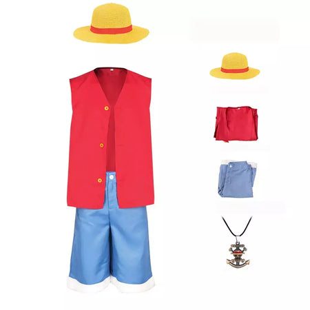 Meninos homens luffy cosplay traje meninas mulheres luffy chapéu camisa shorts roupas de halloween