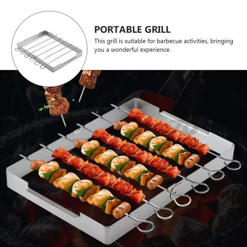 Grelha portátil churrasco suporte kebab espeto rack de aço inoxidável churrasco shish kabob espetos aço grelhar casa ao ar livre grills ferramentas