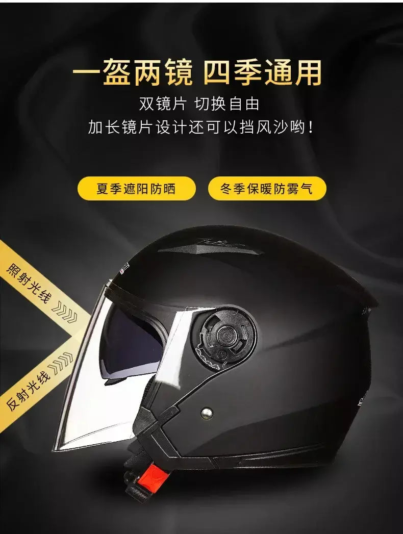 Capacete de motocicleta masculino feminino quatro estações capacete para motocicleta cascos para moto lente dupla corrida meia capacete