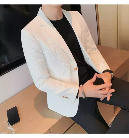Casaco de peito único masculino, blazer slim fit, blazers grandes, casacos elegantes de luxo, outwear casual coreano para casamento