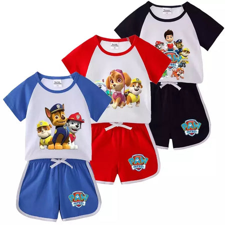 Boys Paw Patrol T-shirt manga curta Top e Shorts Set, bebê meninos roupas, roupas dos desenhos animados, terno verão, novo conjunto infantil, 2022, 2pcs