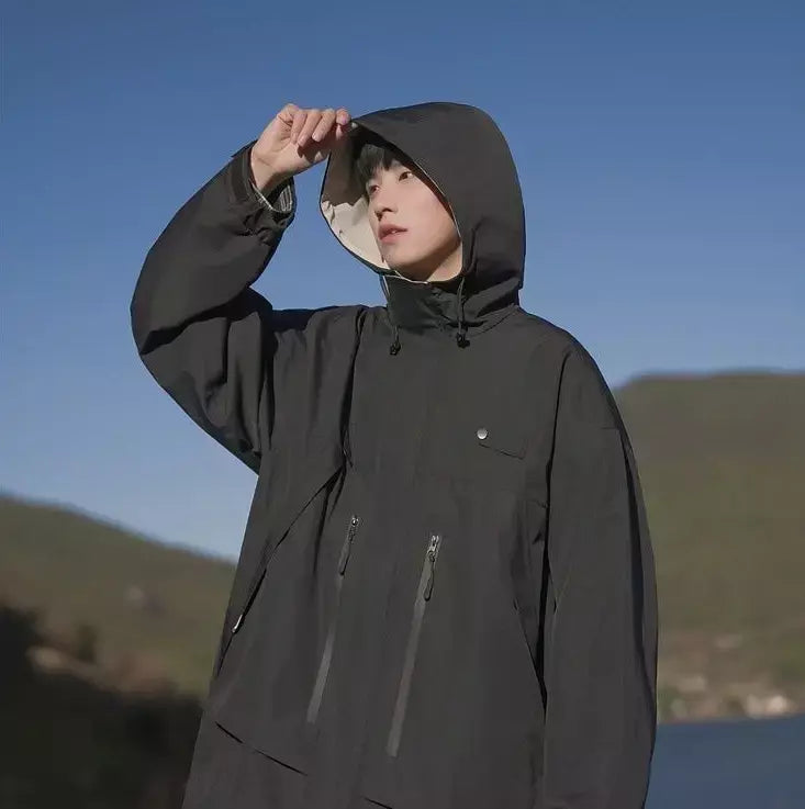 Jaqueta masculina vintage à prova de vento, jaqueta ao ar livre estilo montanha americana funcional casaco de trabalho primavera japão retrô streetwear
