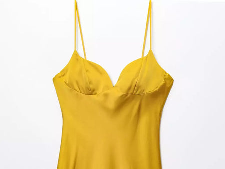 2025 verão novos produtos temperamento feminino sexy cetim texturizado vestido moda sexy suspender vestido