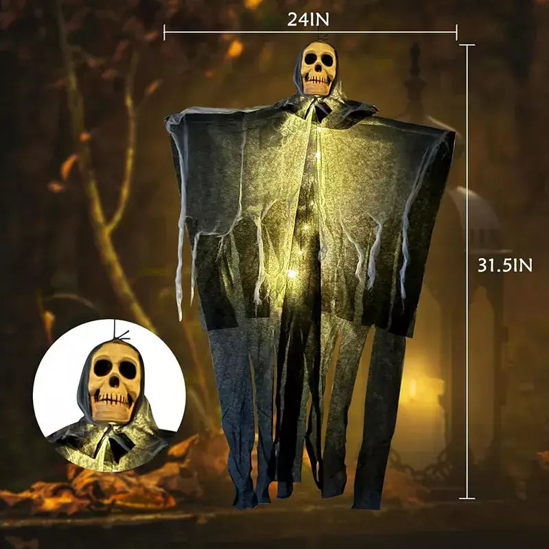 1 pçs halloween brilhante crânio esqueleto gaze pendurado fantasma casa ao ar livre decoração do jardim festa de halloween horror fantasma adereços 2025