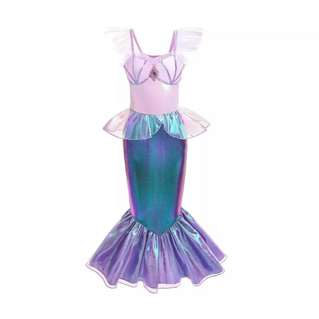 Meninas escala roxa princesa sereia ariel cosplay vestido de halloween vestido de festa de aniversário meninas verão praia vestido de férias