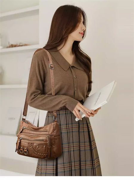Bolsa de bolso multi couro PU vintage feminina, bolsas de ombro transversais femininas, bolsas de design de luxo, alta qualidade, 2023