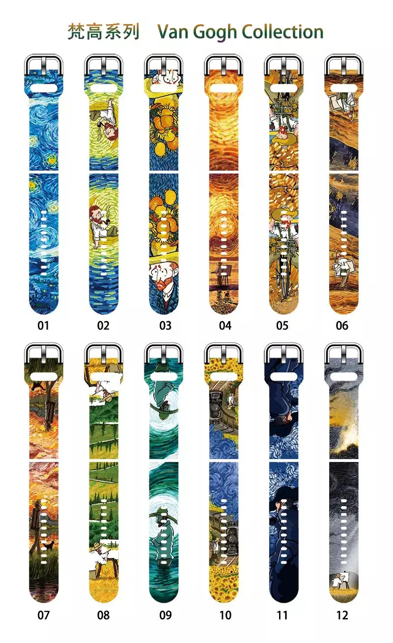 Pulseira impressa série van gogh de 20mm para samsung galaxy watch 7/6/5 40mm 44mm pulseira substituível para xiaomi huawei amazfit