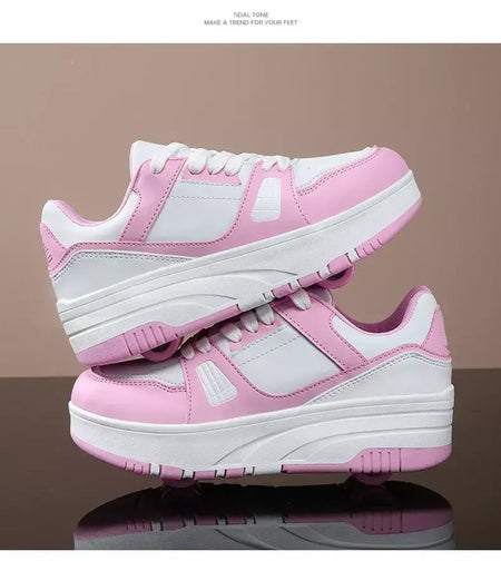 Sapatos de rolo de quatro rodas meninos meninas sapatos de caminhada casuais esportes ao ar livre slide e psiquiatra estudantes da escola polias sapatos tênis