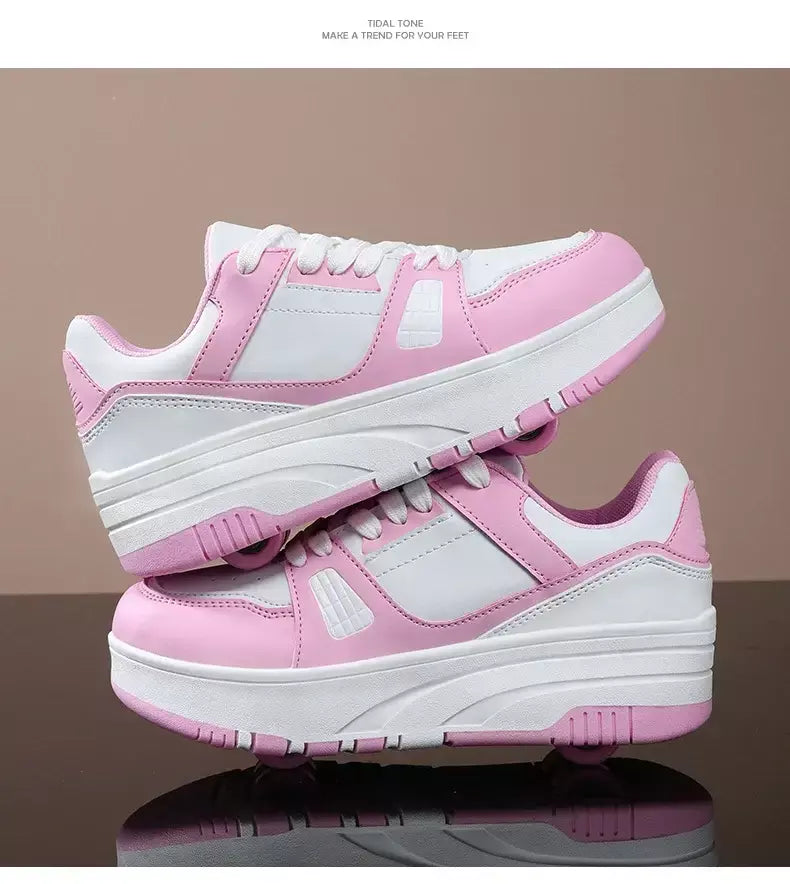 Sapatos de rolo de quatro rodas meninos meninas sapatos de caminhada casuais esportes ao ar livre slide e psiquiatra estudantes da escola polias sapatos tênis